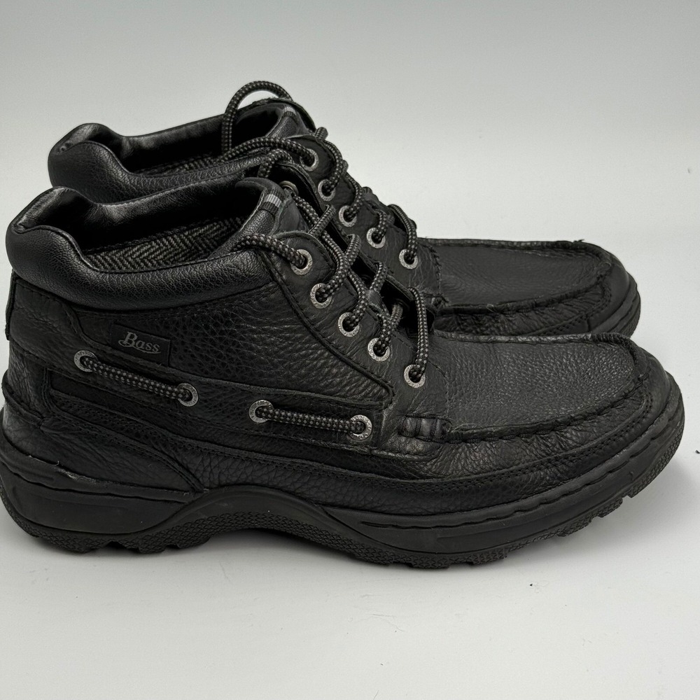 G.H. Bass Russ Men's 8.5M Black Leather Moc Toe‎ Boots Grunge Workwear 90s Y2K